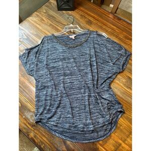 Juicy Couture Womens Blue Space Dye Cold Shoulder Beaded Neckline Top Large